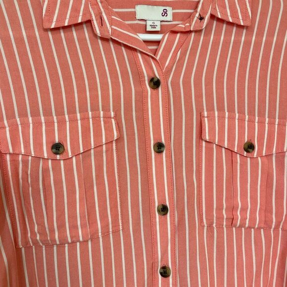 (2) Ladies vertical stripe button down shirt size SMall - Picture 2 of 5